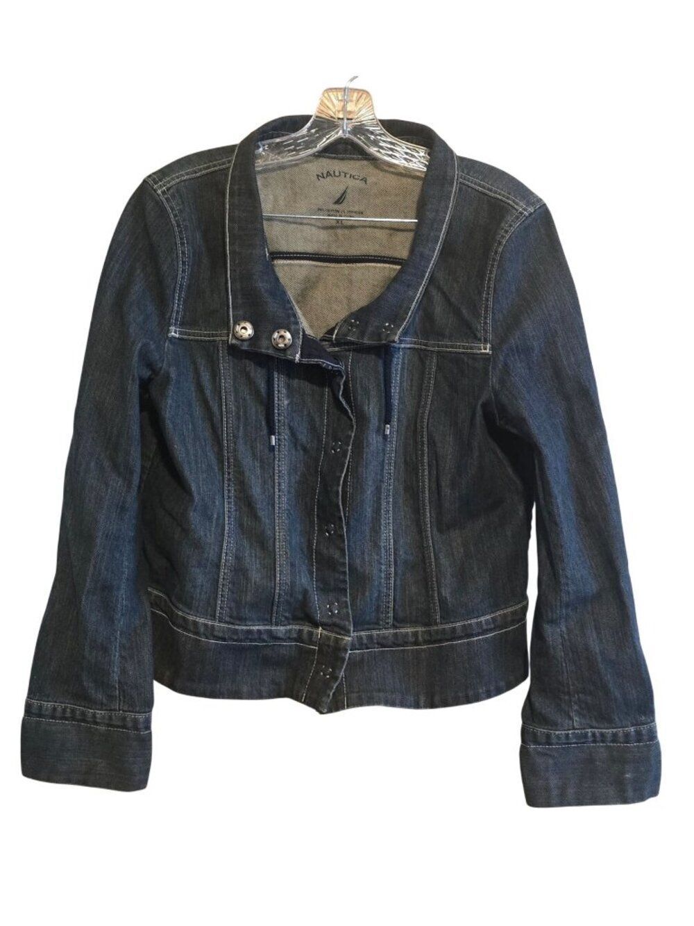 Nautica Womens Denim Jacket Stylish Button Up Stretch boho cottagecore